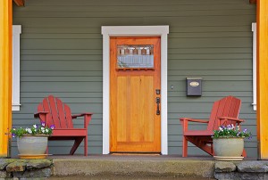 wooden front door of house